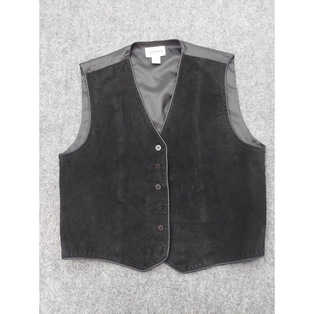 Sonoma Vest Leather Mens XL Black Button Up 6 Button Waistcoat Biker Western
